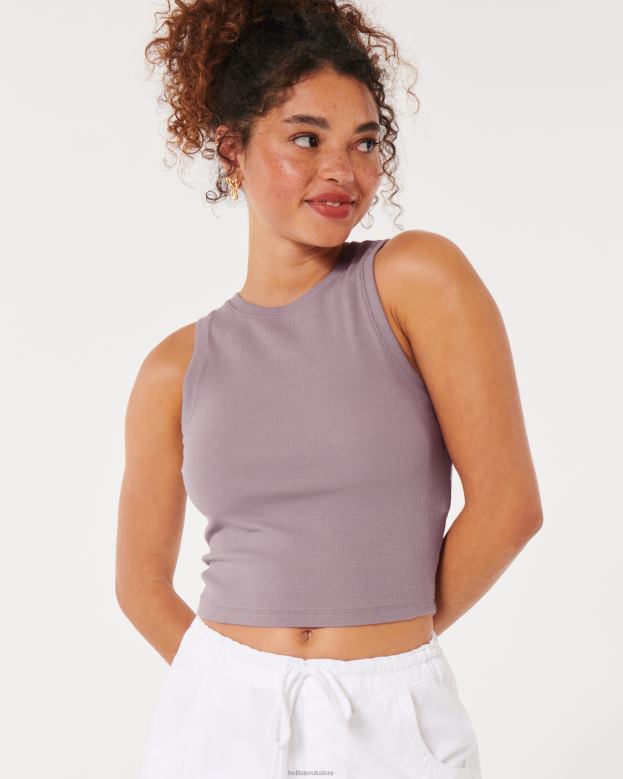 Tops Hollister Women Ribbed High-Neck Tank 4882050 Purple Grey