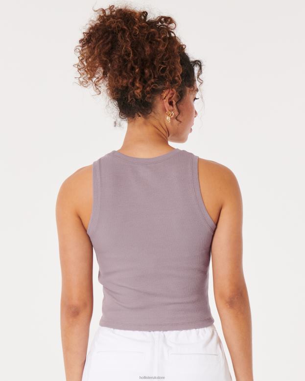 Tops Hollister Women Ribbed High-Neck Tank 4882050 Purple Grey