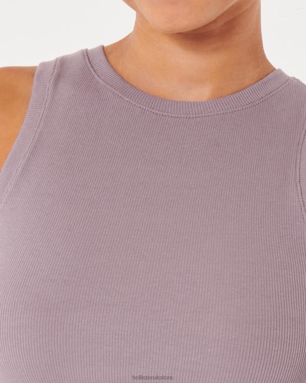 Tops Hollister Women Ribbed High-Neck Tank 4882050 Purple Grey