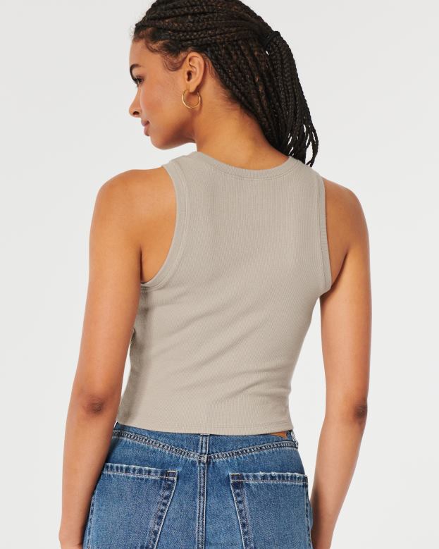 Tops Hollister Women Ribbed High-Neck Tank 4882055 Taupe
