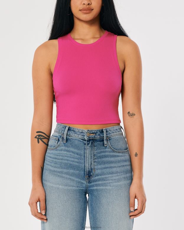 Tops Hollister Women Ribbed High-Neck Tank 4882092 Dark Pink