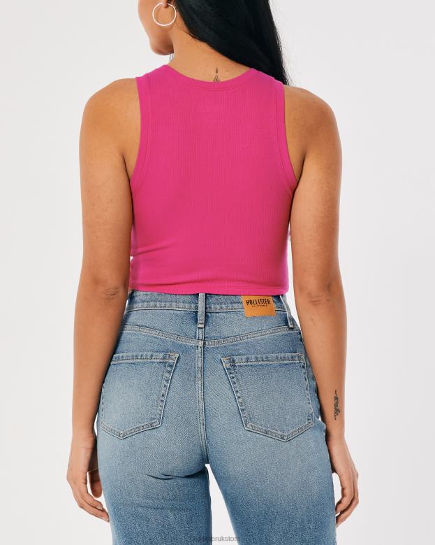 Tops Hollister Women Ribbed High-Neck Tank 4882092 Dark Pink