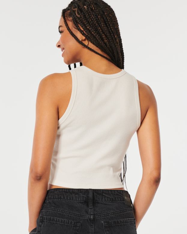 Tops Hollister Women Ribbed Inner Stereo Graphic Tank 48820303 Cream
