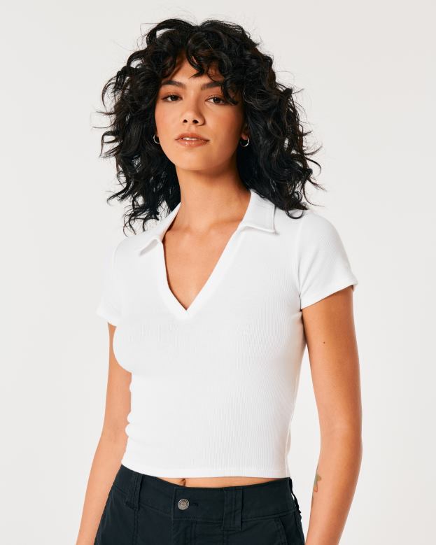 Tops Hollister Women Ribbed Polo 48820256 White