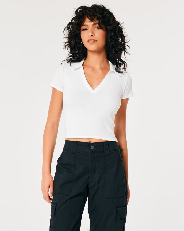 Tops Hollister Women Ribbed Polo 48820256 White
