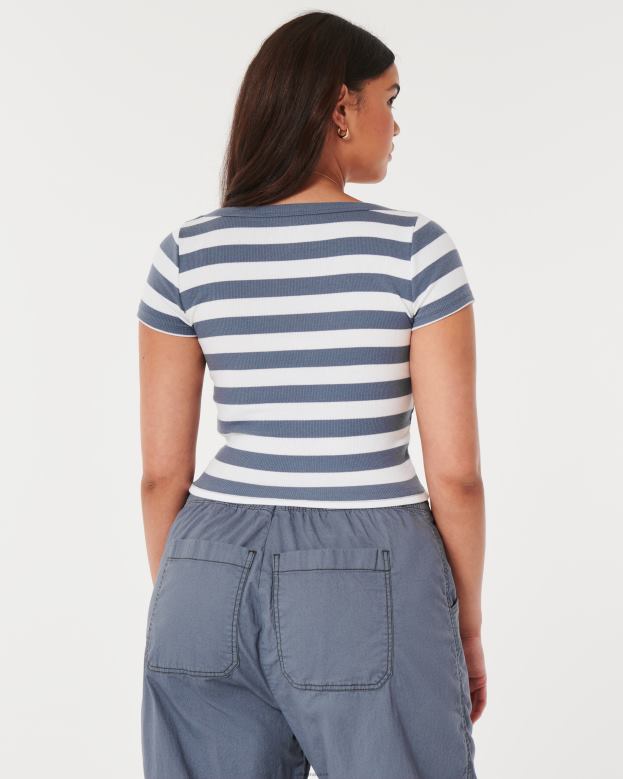 Tops Hollister Women Ribbed Scoop Baby Tee 48820137 White Stripe