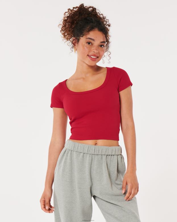 Tops Hollister Women Ribbed Scoop Baby Tee 48820190 Red
