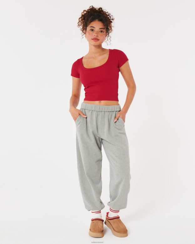 Tops Hollister Women Ribbed Scoop Baby Tee 48820190 Red