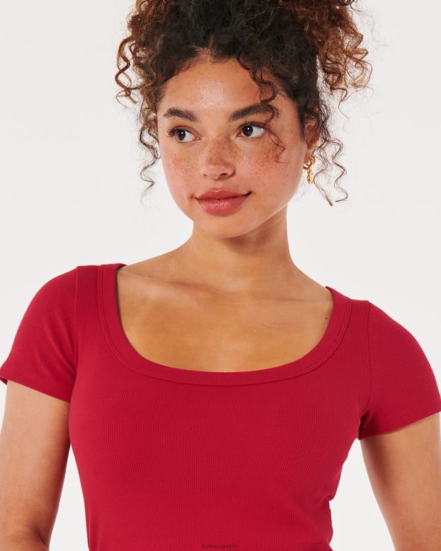 Tops Hollister Women Ribbed Scoop Baby Tee 48820190 Red