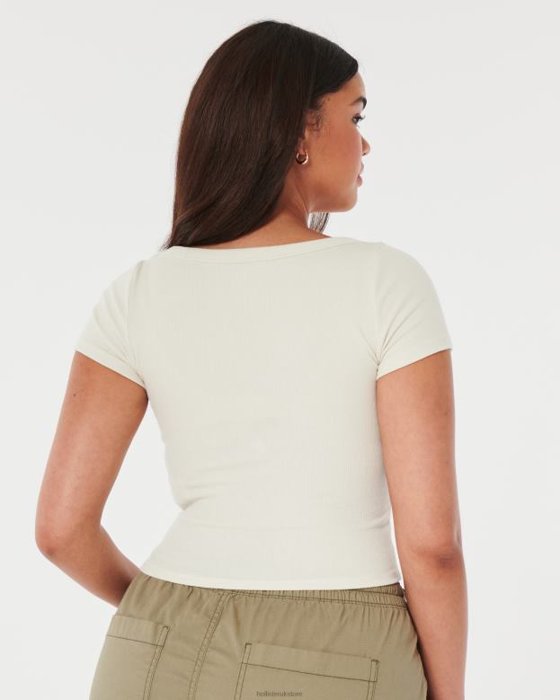 Tops Hollister Women Ribbed Scoop Baby Tee 48820228 Cream