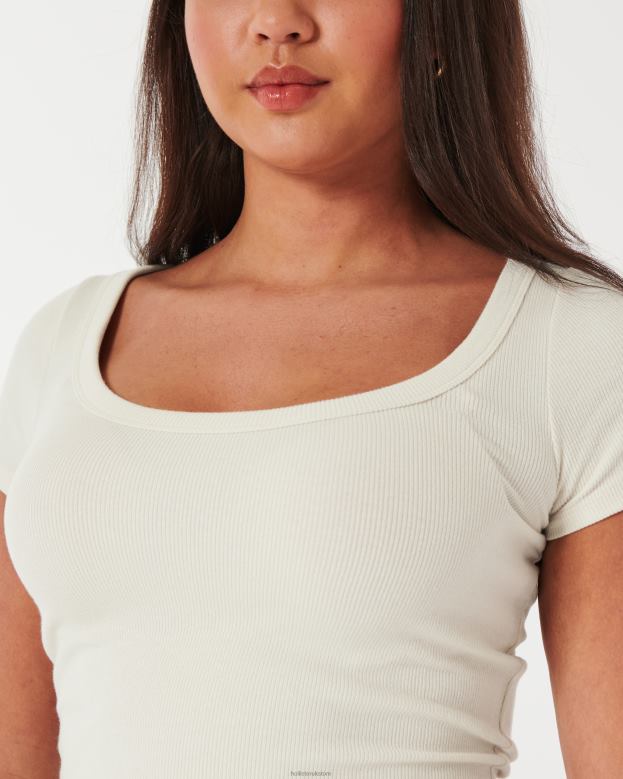 Tops Hollister Women Ribbed Scoop Baby Tee 48820228 Cream