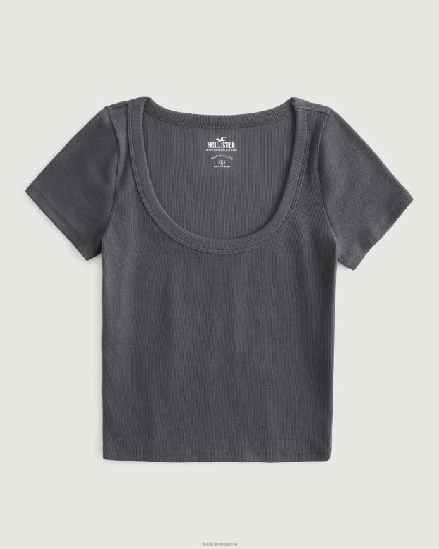 Tops Hollister Women Ribbed Scoop Baby Tee 48820270 Dark Grey Flat
