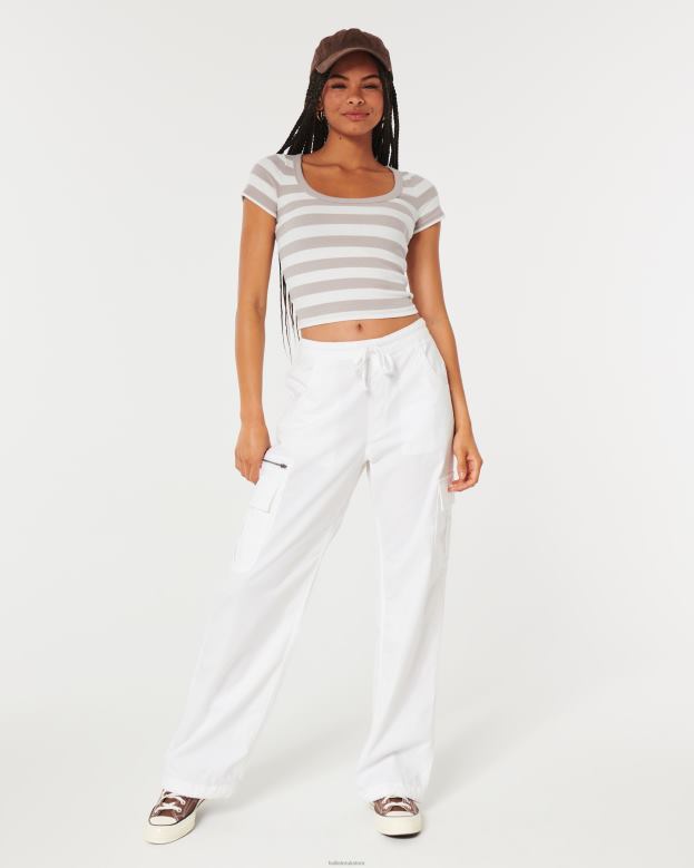Tops Hollister Women Ribbed Scoop Baby Tee 48820325 Taupe Stripe