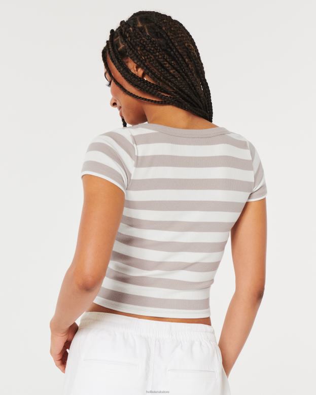 Tops Hollister Women Ribbed Scoop Baby Tee 48820325 Taupe Stripe