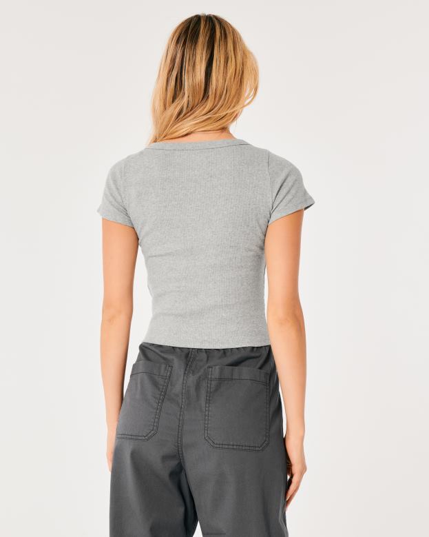 Tops Hollister Women Ribbed Scoop Baby Tee 4882060 Light Heather Grey