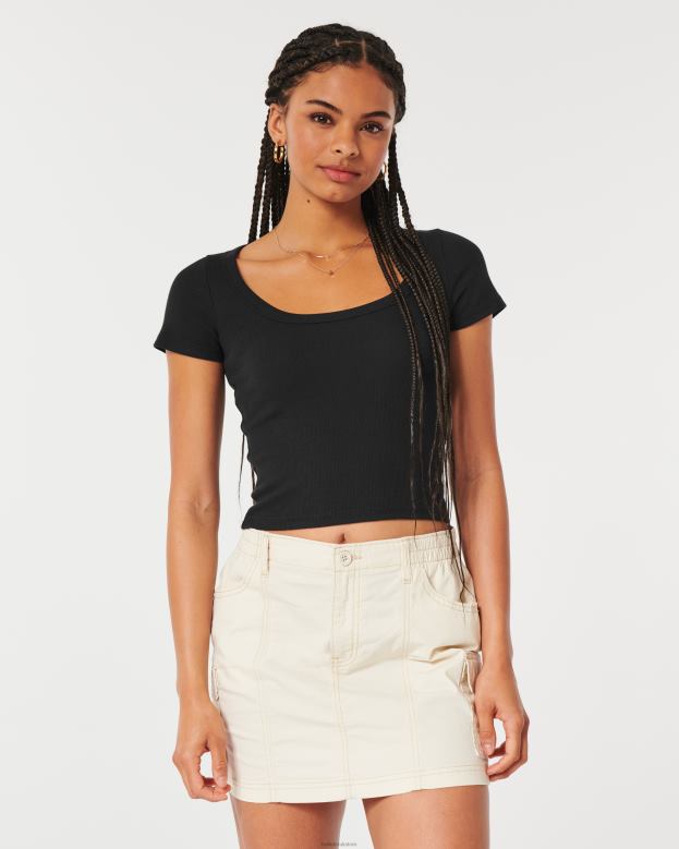 Tops Hollister Women Ribbed Scoop Baby Tee 4882072 Black