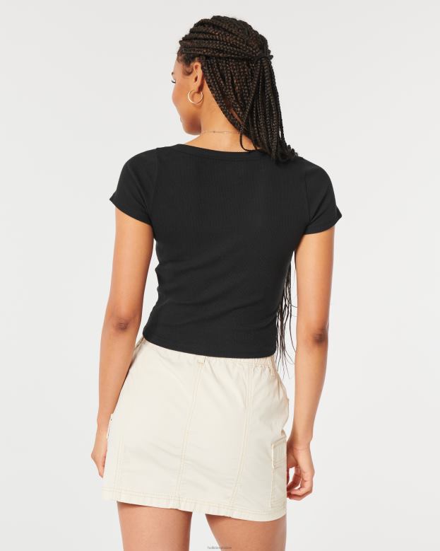 Tops Hollister Women Ribbed Scoop Baby Tee 4882072 Black