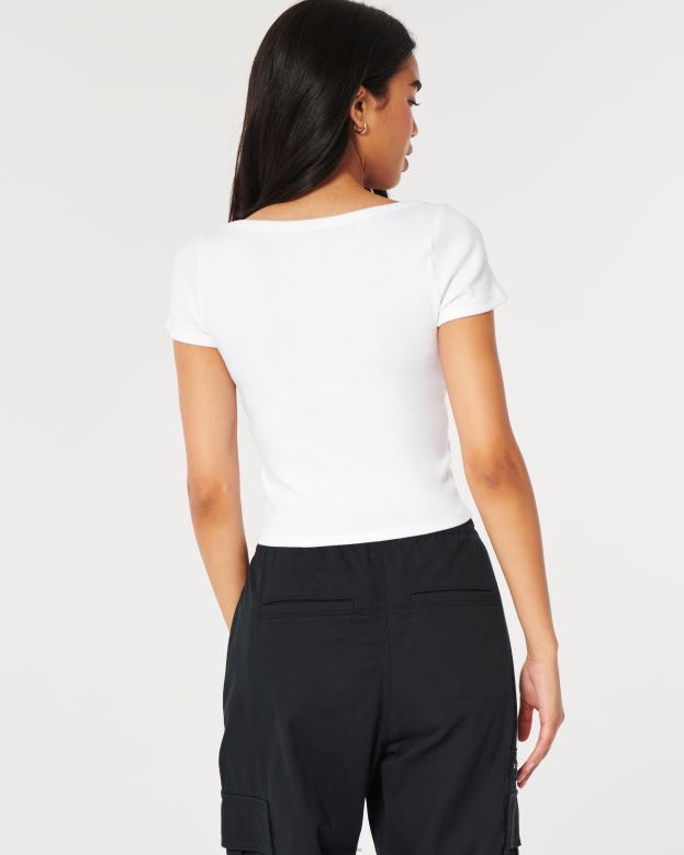 Tops Hollister Women Ribbed Scoop Baby Tee 4882099 White