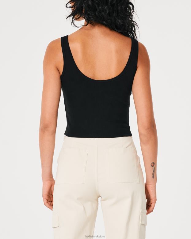 Tops Hollister Women Ribbed Scoop Henley Tank 48820104 Black