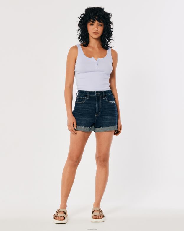 Tops Hollister Women Ribbed Scoop Henley Tank 48820255 Light Blue