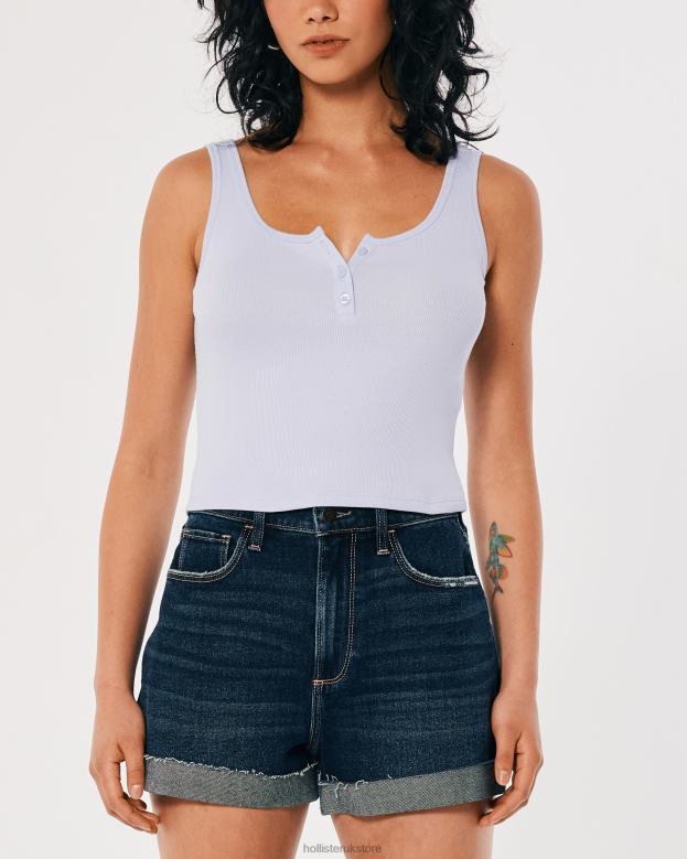 Tops Hollister Women Ribbed Scoop Henley Tank 48820255 Light Blue
