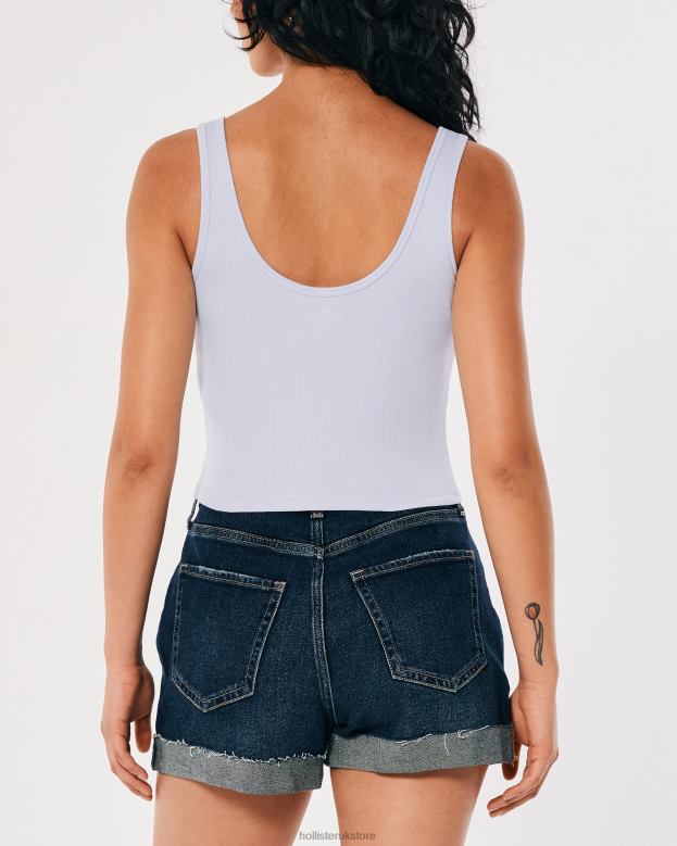 Tops Hollister Women Ribbed Scoop Henley Tank 48820255 Light Blue
