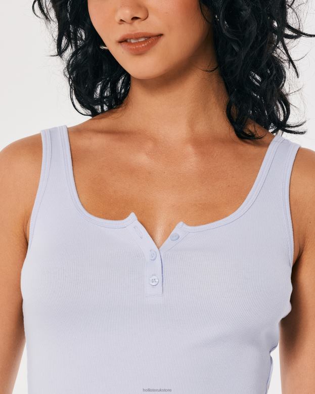 Tops Hollister Women Ribbed Scoop Henley Tank 48820255 Light Blue