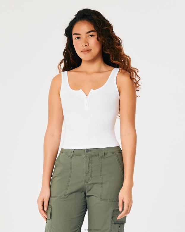 Tops Hollister Women Ribbed Scoop Henley Tank 48820368 White