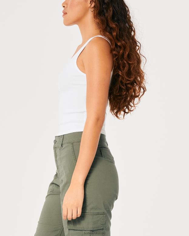 Tops Hollister Women Ribbed Scoop Henley Tank 48820368 White