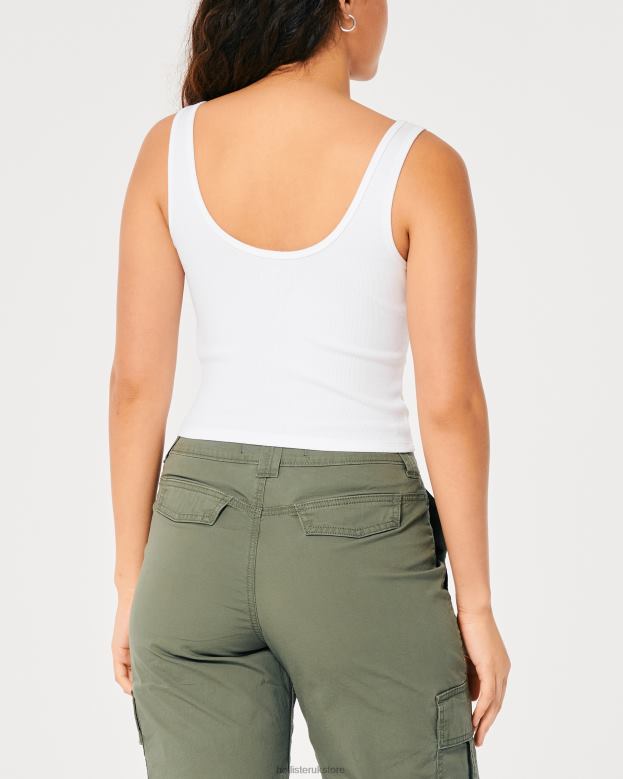 Tops Hollister Women Ribbed Scoop Henley Tank 48820368 White