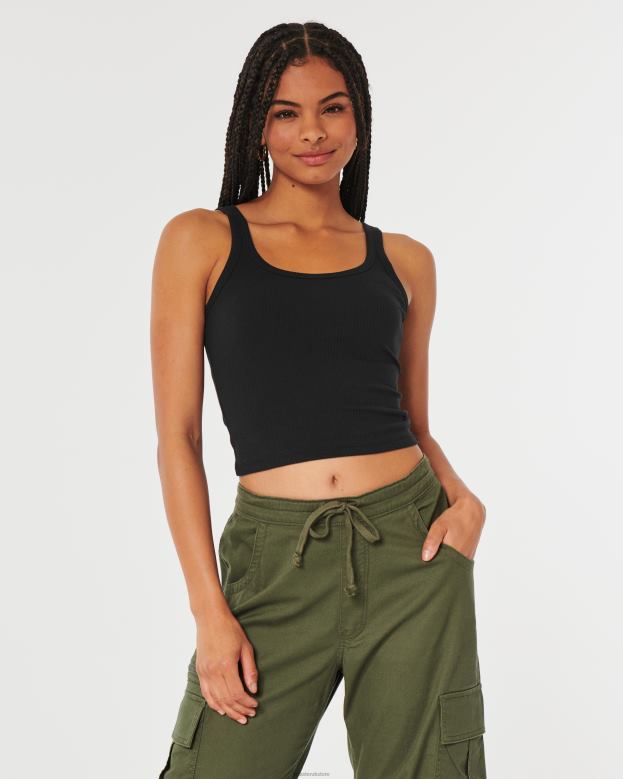 Tops Hollister Women Ribbed Scoop Tank 48820328 Black
