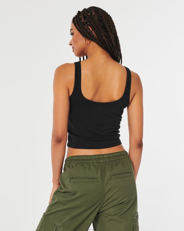 Tops Hollister Women Ribbed Scoop Tank 48820328 Black