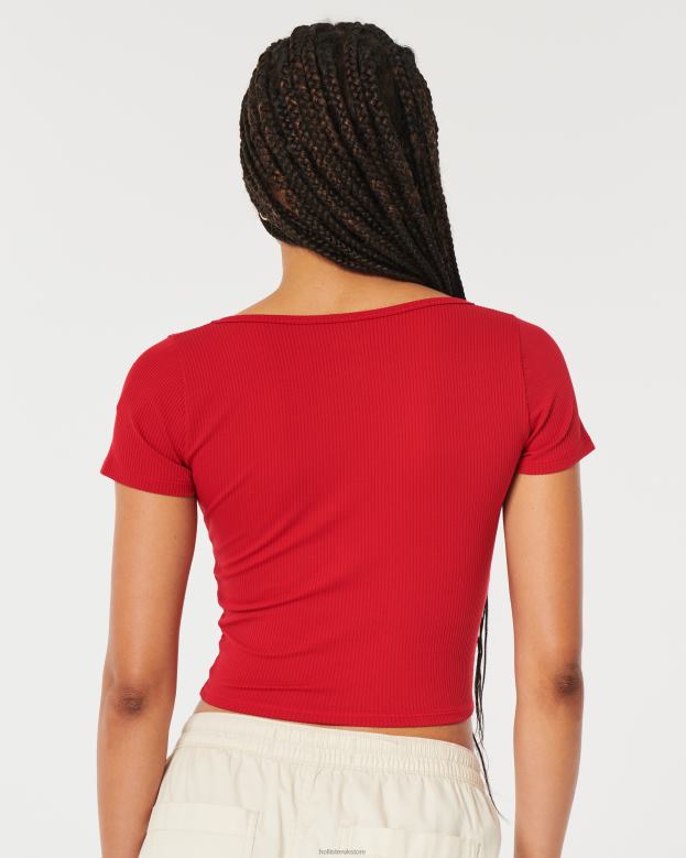 Tops Hollister Women Ribbed Seamless Fabric Sweetheart Baby Tee 48820316 Red