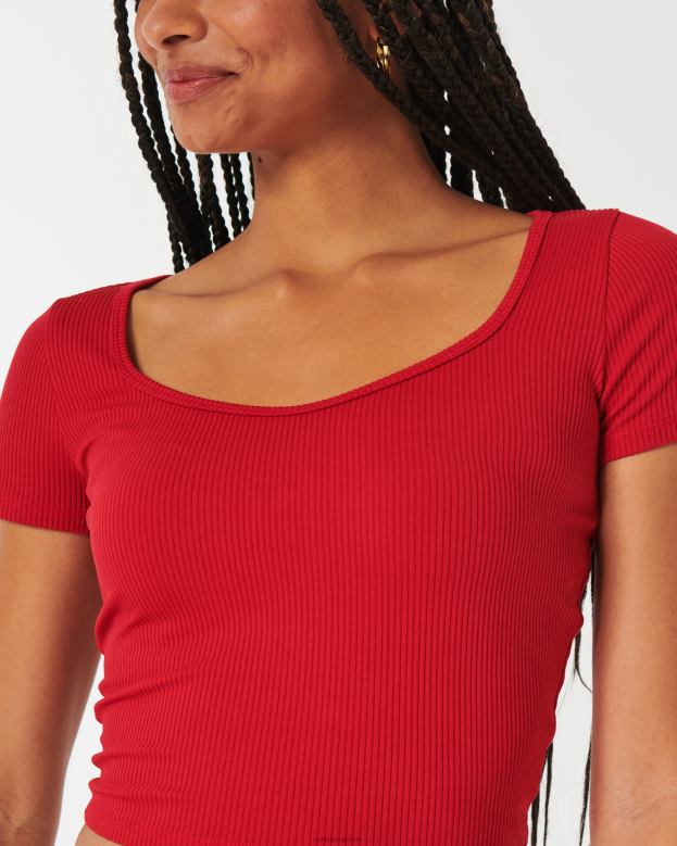 Tops Hollister Women Ribbed Seamless Fabric Sweetheart Baby Tee 48820316 Red