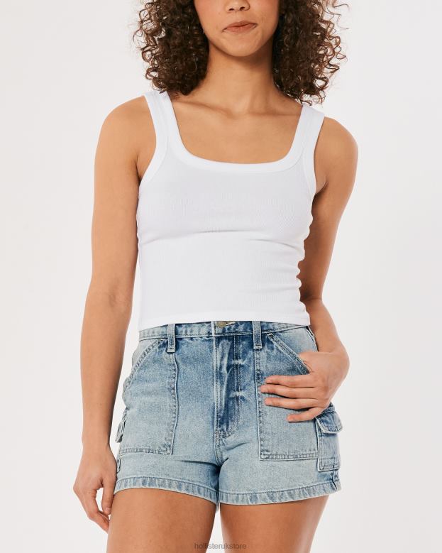 Tops Hollister Women Ribbed Square-Neck Tank 48820193 White