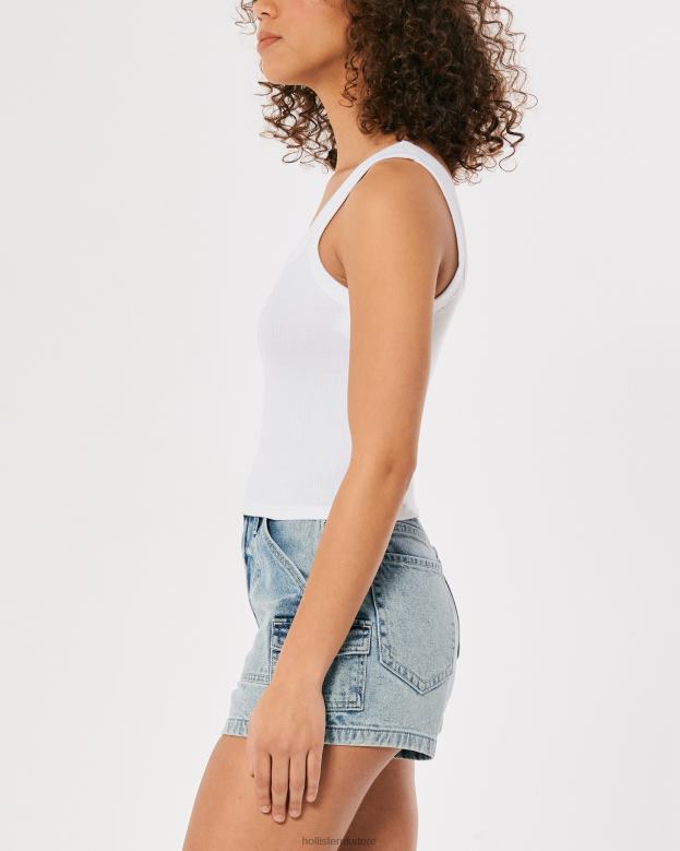 Tops Hollister Women Ribbed Square-Neck Tank 48820193 White