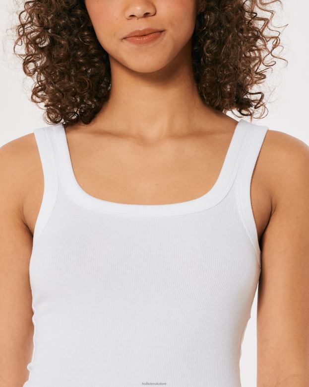 Tops Hollister Women Ribbed Square-Neck Tank 48820193 White