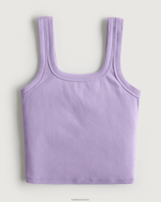Tops Hollister Women Ribbed Square-Neck Tank 48820272 Light Purple