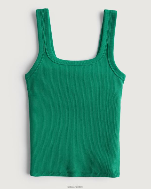 Tops Hollister Women Ribbed Square-Neck Tank 48820273 Green