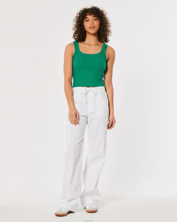 Tops Hollister Women Ribbed Square-Neck Tank 48820273 Green