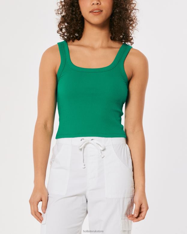 Tops Hollister Women Ribbed Square-Neck Tank 48820273 Green
