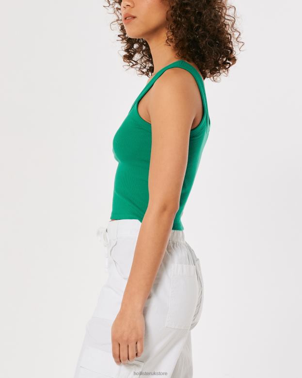 Tops Hollister Women Ribbed Square-Neck Tank 48820273 Green