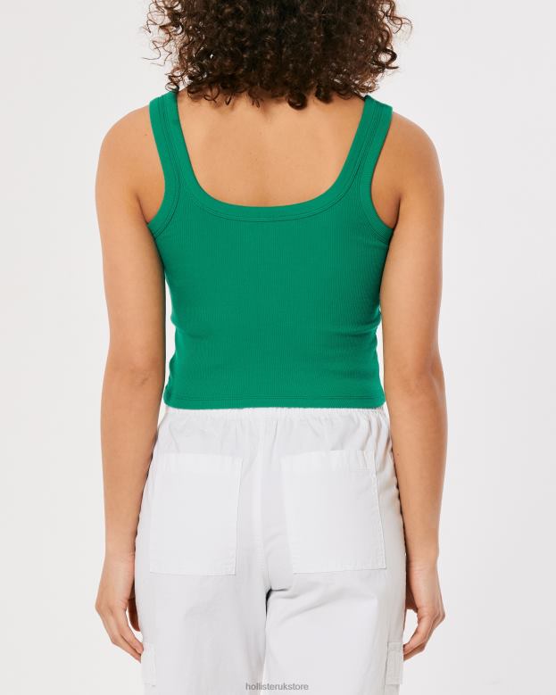 Tops Hollister Women Ribbed Square-Neck Tank 48820273 Green