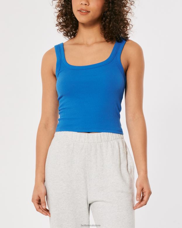 Tops Hollister Women Ribbed Square-Neck Tank 48820282 Blue