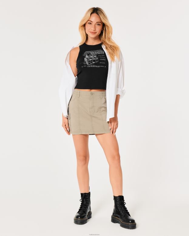 Tops Hollister Women Ribbed Underground Records Graphic Tank 4882056 Black