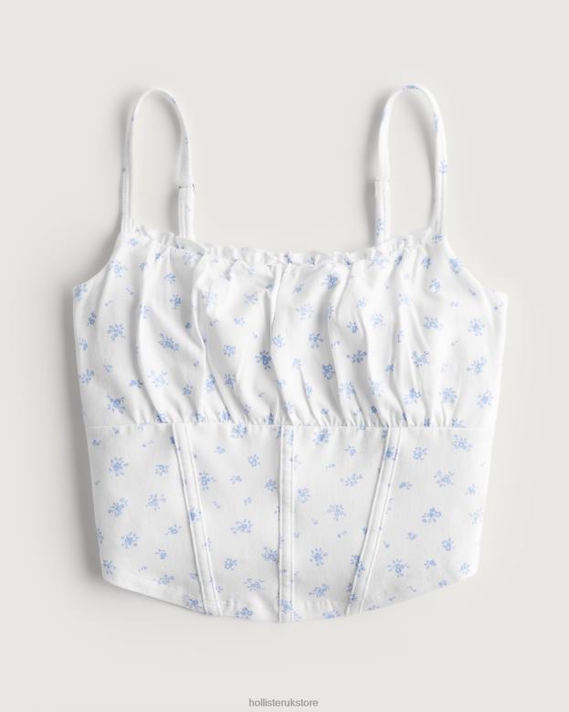 Tops Hollister Women Ruched Bust Corset Top 48820401 White Floral