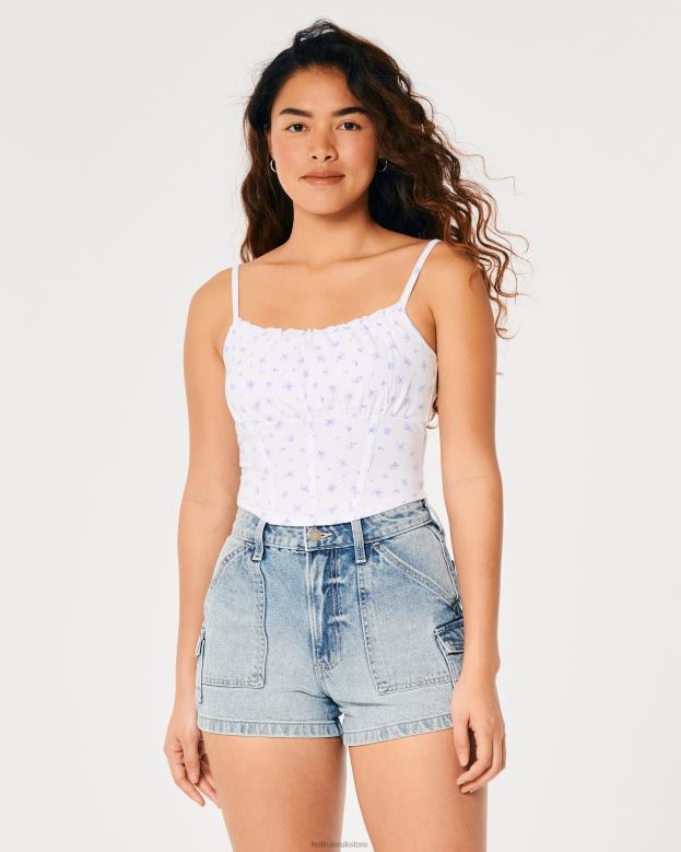 Tops Hollister Women Ruched Bust Corset Top 48820401 White Floral