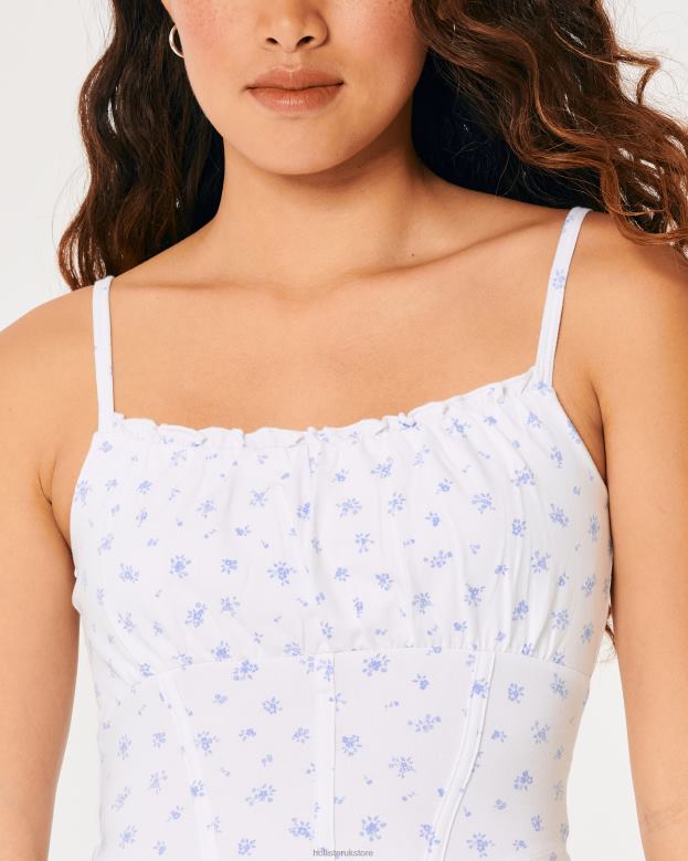 Tops Hollister Women Ruched Bust Corset Top 48820401 White Floral
