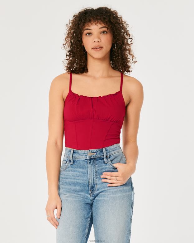 Tops Hollister Women Ruched Bust Corset Top 48820404 Red