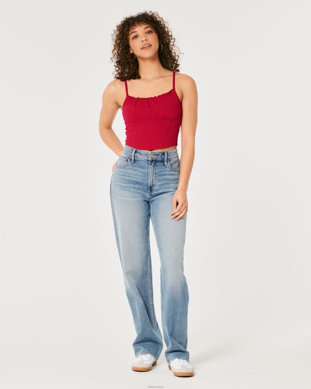 Tops Hollister Women Ruched Bust Corset Top 48820404 Red